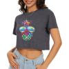 image:imageWomens Summer Crop Tops Short Sleeve Round Neck TShirts Loose Fit Casual Blouse 2026G Dark Grey Pineapple