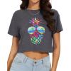 image:imageWomens Summer Crop Tops Short Sleeve Round Neck TShirts Loose Fit Casual Blouse 2026G Dark Grey Pineapple