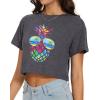 image:imageWomens Summer Crop Tops Short Sleeve Round Neck TShirts Loose Fit Casual Blouse 2026G Dark Grey Pineapple