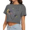 image:imageWomens Summer Crop Tops Short Sleeve Round Neck TShirts Loose Fit Casual Blouse 2026G Grey Dandelion Print