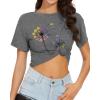 image:imageWomens Summer Crop Tops Short Sleeve Round Neck TShirts Loose Fit Casual Blouse 2026G Grey Dandelion Print