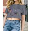 image:imageWomens Summer Crop Tops Short Sleeve Round Neck TShirts Loose Fit Casual Blouse 2026G Grey Dandelion Print