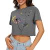 image:imageWomens Summer Crop Tops Short Sleeve Round Neck TShirts Loose Fit Casual Blouse 2026G Grey Dandelion Print