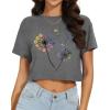 image:imageWomens Summer Crop Tops Short Sleeve Round Neck TShirts Loose Fit Casual Blouse 2026G Grey Dandelion Print