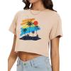 image:imageWomens Summer Crop Tops Short Sleeve Round Neck TShirts Loose Fit Casual Blouse 2026Gradient Coconut Tree