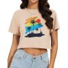 image:imageWomens Summer Crop Tops Short Sleeve Round Neck TShirts Loose Fit Casual Blouse 2026Gradient Coconut Tree