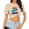 image:imageWomens Summer Crop Tops Short Sleeve Round Neck TShirts Loose Fit Casual Blouse 2026Gradient Coconut Tree