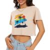 image:imageWomens Summer Crop Tops Short Sleeve Round Neck TShirts Loose Fit Casual Blouse 2026Gradient Coconut Tree