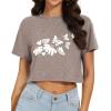 image:imageWomens Summer Crop Tops Short Sleeve Round Neck TShirts Loose Fit Casual Blouse 2026H Brown Flower Butterfly