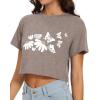 image:imageWomens Summer Crop Tops Short Sleeve Round Neck TShirts Loose Fit Casual Blouse 2026H Brown Flower Butterfly
