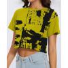 image:imageWomens Summer Crop Tops Short Sleeve Round Neck TShirts Loose Fit Casual Blouse 2026H Ginger Yellow Graffiti