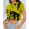 image:imageWomens Summer Crop Tops Short Sleeve Round Neck TShirts Loose Fit Casual Blouse 2026H Ginger Yellow Graffiti