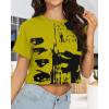 image:imageWomens Summer Crop Tops Short Sleeve Round Neck TShirts Loose Fit Casual Blouse 2026H Ginger Yellow Graffiti