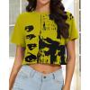image:imageWomens Summer Crop Tops Short Sleeve Round Neck TShirts Loose Fit Casual Blouse 2026H Ginger Yellow Graffiti