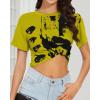 image:imageWomens Summer Crop Tops Short Sleeve Round Neck TShirts Loose Fit Casual Blouse 2026H Ginger Yellow Graffiti