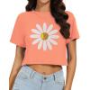 image:imageWomens Summer Crop Tops Short Sleeve Round Neck TShirts Loose Fit Casual Blouse 2026H Orange Red Flower