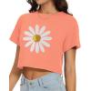 image:imageWomens Summer Crop Tops Short Sleeve Round Neck TShirts Loose Fit Casual Blouse 2026H Orange Red Flower