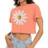 image:imageWomens Summer Crop Tops Short Sleeve Round Neck TShirts Loose Fit Casual Blouse 2026H Orange Red Flower