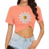 image:imageWomens Summer Crop Tops Short Sleeve Round Neck TShirts Loose Fit Casual Blouse 2026H Orange Red Flower