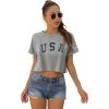 image:imageWomens Summer Crop Tops Short Sleeve Round Neck TShirts Loose Fit Casual Blouse 2026I Flag Print