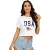 image:imageWomens Summer Crop Tops Short Sleeve Round Neck TShirts Loose Fit Casual Blouse 2026I White Blue Flag