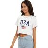 image:imageWomens Summer Crop Tops Short Sleeve Round Neck TShirts Loose Fit Casual Blouse 2026I White Blue Flag