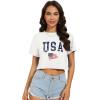 image:imageWomens Summer Crop Tops Short Sleeve Round Neck TShirts Loose Fit Casual Blouse 2026I White Blue Flag