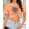 image:imageWomens Summer Crop Tops Short Sleeve Round Neck TShirts Loose Fit Casual Blouse 2026Orange Sunflower