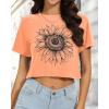 image:imageWomens Summer Crop Tops Short Sleeve Round Neck TShirts Loose Fit Casual Blouse 2026Orange Sunflower