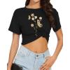 image:imageWomens Summer Crop Tops Short Sleeve Round Neck TShirts Loose Fit Casual Blouse 2026Pink Butterfly Flower