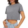 image:imageWomens Summer Crop Tops Short Sleeve Round Neck TShirts Loose Fit Casual Blouse 2026Solid Gray