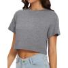 image:imageWomens Summer Crop Tops Short Sleeve Round Neck TShirts Loose Fit Casual Blouse 2026Solid Gray