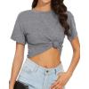 image:imageWomens Summer Crop Tops Short Sleeve Round Neck TShirts Loose Fit Casual Blouse 2026Solid Gray