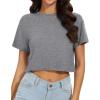 image:imageWomens Summer Crop Tops Short Sleeve Round Neck TShirts Loose Fit Casual Blouse 2026Solid Gray
