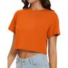 image:imageWomens Summer Crop Tops Short Sleeve Round Neck TShirts Loose Fit Casual Blouse 2026Solid Orange