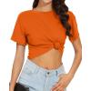 image:imageWomens Summer Crop Tops Short Sleeve Round Neck TShirts Loose Fit Casual Blouse 2026Solid Orange
