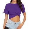 image:imageWomens Summer Crop Tops Short Sleeve Round Neck TShirts Loose Fit Casual Blouse 2026Solid Purple