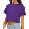image:imageWomens Summer Crop Tops Short Sleeve Round Neck TShirts Loose Fit Casual Blouse 2026Solid Purple
