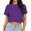 image:imageWomens Summer Crop Tops Short Sleeve Round Neck TShirts Loose Fit Casual Blouse 2026Solid Purple