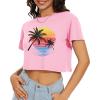 image:imageWomens Summer Crop Tops Short Sleeve Round Neck TShirts Loose Fit Casual Blouse 2026Sunset Coconut