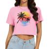 image:imageWomens Summer Crop Tops Short Sleeve Round Neck TShirts Loose Fit Casual Blouse 2026Sunset Coconut