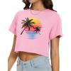 image:imageWomens Summer Crop Tops Short Sleeve Round Neck TShirts Loose Fit Casual Blouse 2026Sunset Coconut