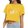 image:imageWomens Summer Crop Tops Short Sleeve Round Neck TShirts Loose Fit Casual Blouse 2026Yellow Sun Mountains