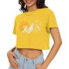image:imageWomens Summer Crop Tops Short Sleeve Round Neck TShirts Loose Fit Casual Blouse 2026Yellow Sun Mountains