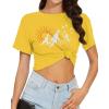 image:imageWomens Summer Crop Tops Short Sleeve Round Neck TShirts Loose Fit Casual Blouse 2026Yellow Sun Mountains