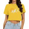 image:imageWomens Summer Crop Tops Short Sleeve Round Neck TShirts Loose Fit Casual Blouse 2026Yellow Sun Mountains