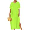 image:imageCHICGAL Kaftan Dresses for Women Oversized Long Batwing Sleeve Caftan V Neck Beach Cover Ups Summer Maxi Dress 2026Neon Green