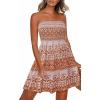 image:imageCHICGAL Summer Dresses for Women Beach Cover Ups Strapless Boho Floral Print SundressBoho Khaki Print