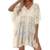 image:imageWomens Lace Bathing Suit Cover Up V Neck Beach Coverup Summer Swim Coverups Loose Bikini Beach Dress 2026Beige
