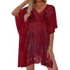 image:imageWomens Lace Bathing Suit Cover Up V Neck Beach Coverup Summer Swim Coverups Loose Bikini Beach Dress 2026Deep Red